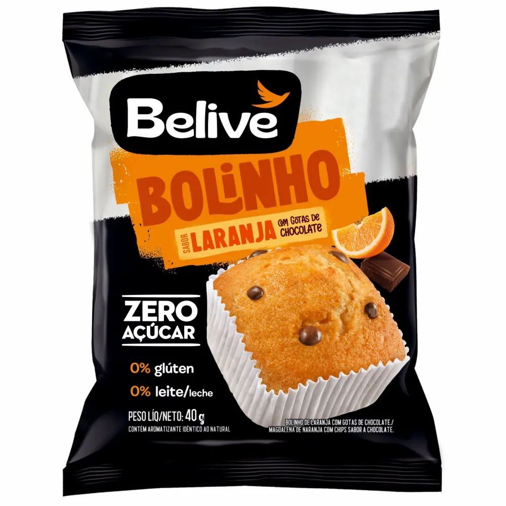 Bolinho Belive Sem Açúcar Sem Glúten Sem Leite - Laranja com Gotas de Chocolate