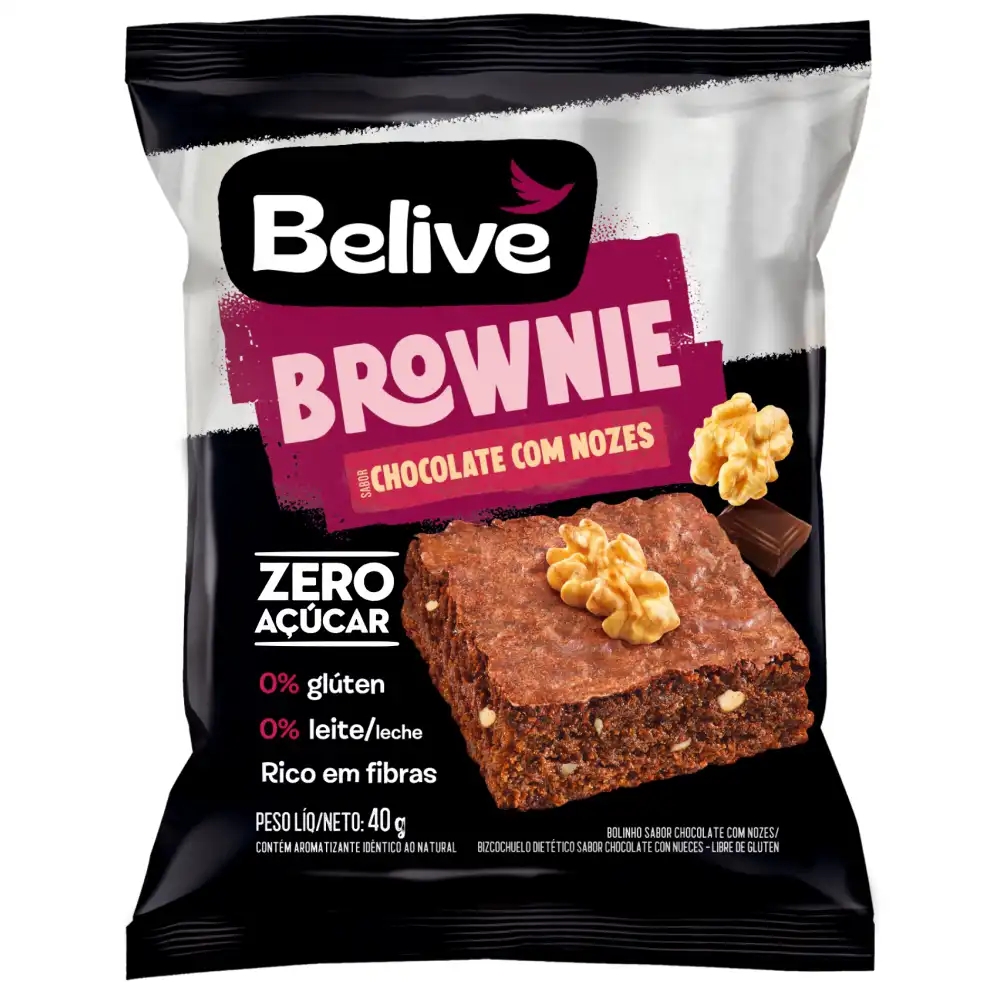 Brownie Fit Sem Açúcar Sem Glúten Sem Leite Belive - Chocolate com Nozes